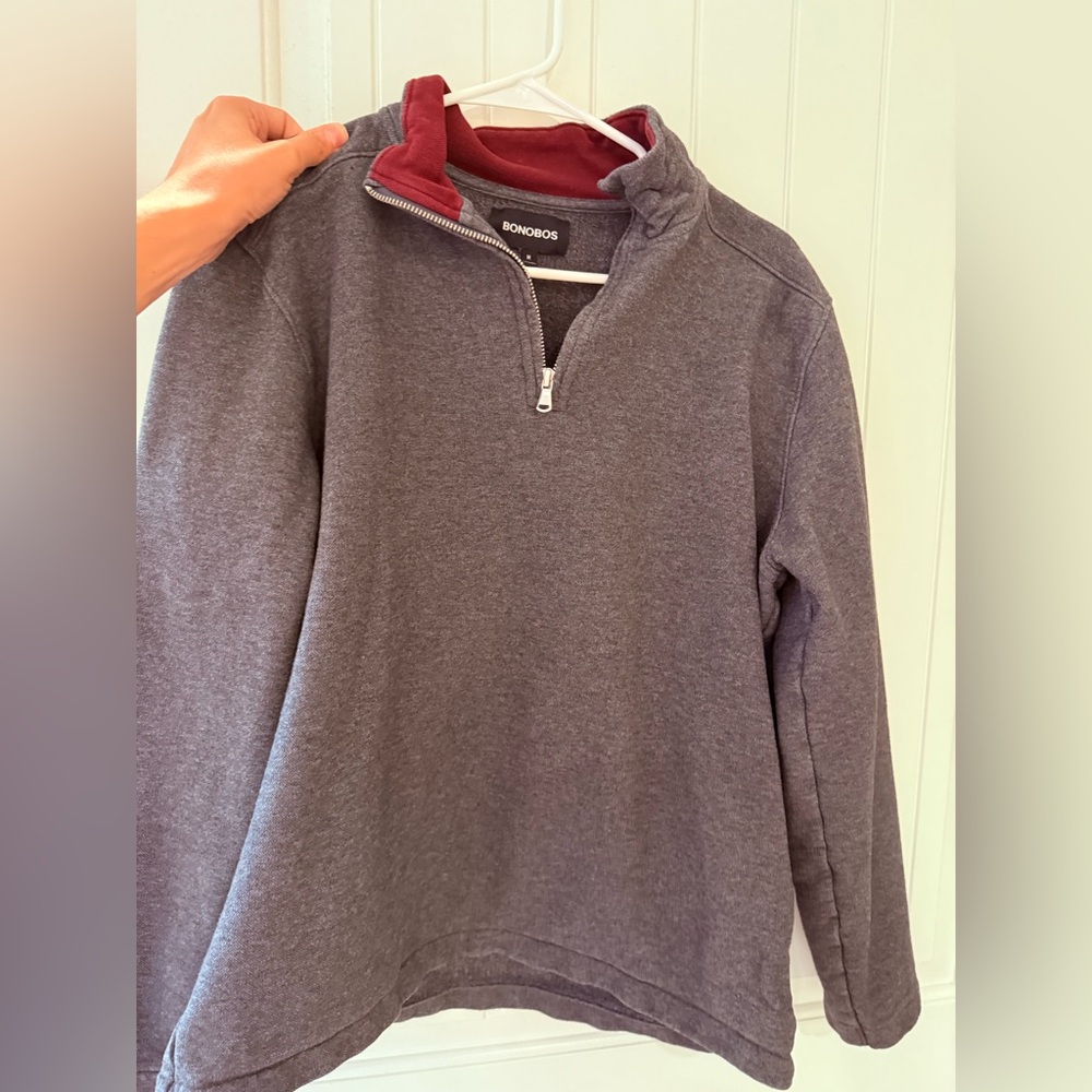 Bonobos Men's Zip-Up Sweater in Gray and Red